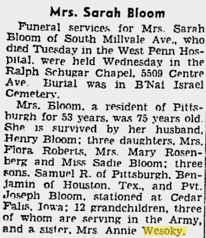 Sarah Bloom obituary